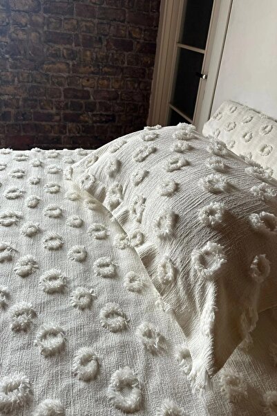 bursa çeyiz Delux Double Bamboo Bedspread with Pompom - Oversized