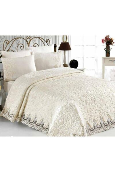 bursa çeyiz French Laced Cream Blanket Set