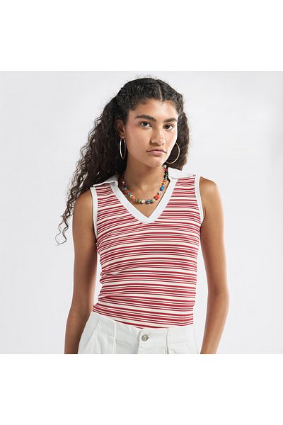 FAV Striped Collared Sleeveless Top