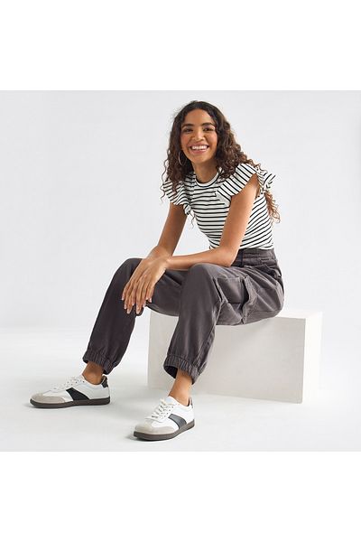 FAV Striped Top with Crew Neck and Flutter Sleeves