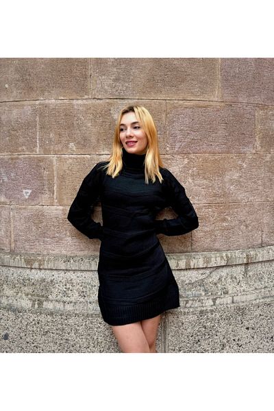 Kokosh moda Rochie de damă cu mânecă lungă, cu gât țesut, tricotaj, mărime mini