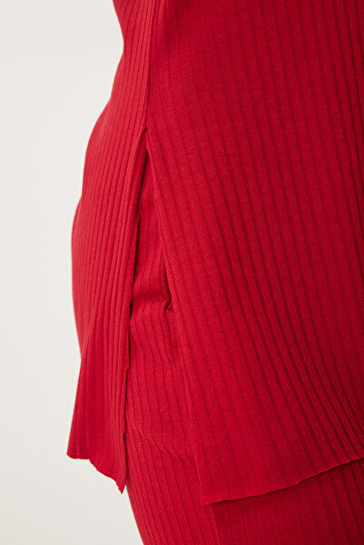 Lovelyİstanbul Red Knitted Blouse and Trousers Set - Comfortable Corduroy Design Low0025