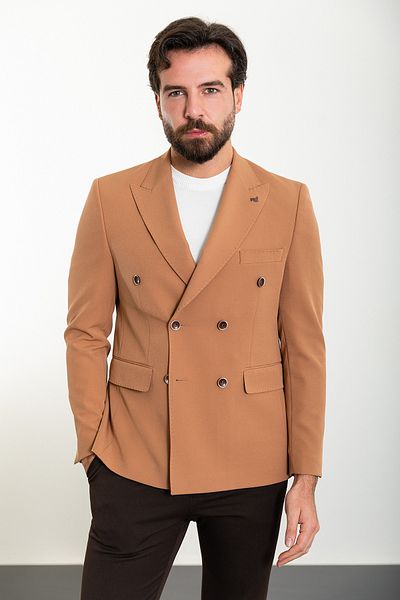 Mcr Straight Slim Fit Wide Collar Double Breasted Men's Jacket Dark Beige - 40363.24Y