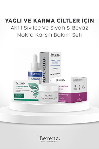 BERENA yağlı ve karma ciltler için sivilce karşıtı bakım seti (sabun,nemlendi...