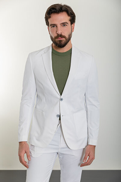 Mcr Straight Slim Fit Bag Pocket Mono Collar Sports Men's Suit Ecru - 45309.24Y