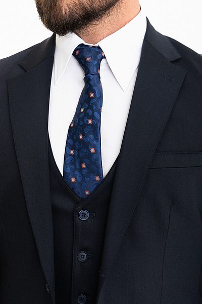 Mcr Straight Slim Fit Mono Collar Classic Men's Suit Navy Blue - 45303.24Y