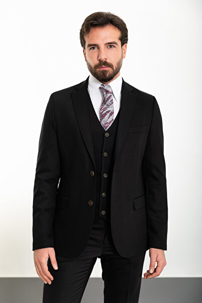 Mcr Düz Slim Fit Mono Yaka 8 Drop Klasik Erkek Takım Elbise Siyah - 45307.24Y