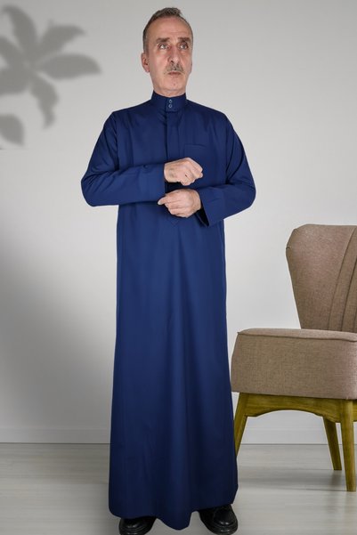 Royal Attire Hajj Umrah Clothes/Front Buttons Hidden and Long Sleeves Without Buttons with Pockets/Prayer Robe/Men's Fistan