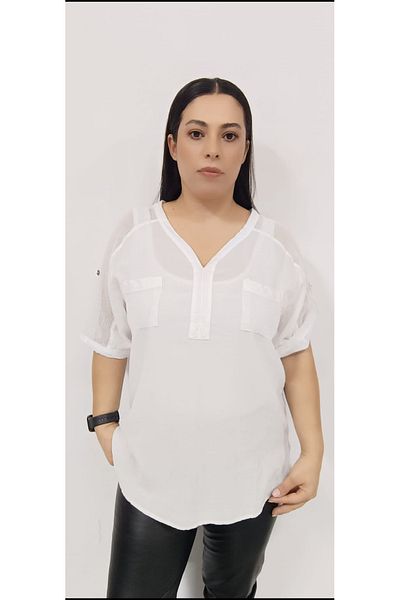 AKŞEN GİYİM ȚESĂTURĂ DE BUMBAC SPĂLAT MĂRIME MARE, DETAIL DE PLASĂ PE UMĂR ȘI MÂNECĂ, DESIGN DE BUMBAC AUTHENTIC BLUZĂ