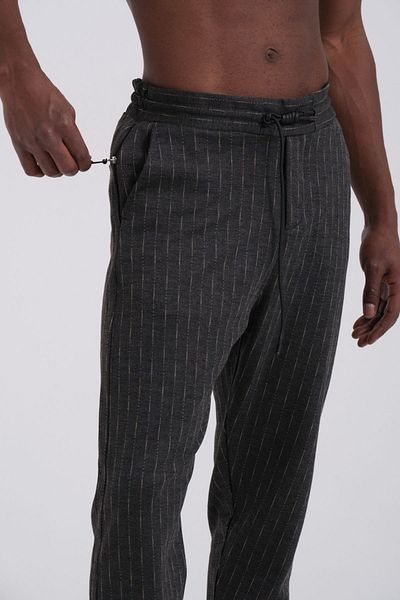 RELAXL Elastic Waist Striped Narrow Leg Anthracite Jogger Men's Trousers