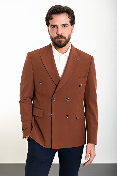 Mcr Прямий Slim Fit Широкий комір Круазе Чоловічий піджак Цегла - 40363.24Y