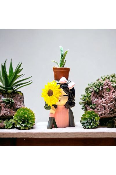 TAŞDEVRİLIFE Kalemlik Sukulent Saksı Lık Biblo Kız Büyük Boy