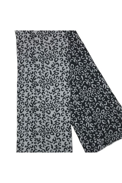AXE SPORTSWEAR Winter Gray-Black Soft Textured Leopard Patterned Double Sided Shoulder Shawl Scarf Scarf