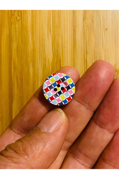 Kartopu Decorative Painted Wooden Button 18 Mm. Pack of 5. Checkerboard Pattern.