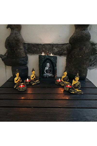 TAŞDEVRİLIFE Yogacı Buda Geri Akış Tütsü Ve yogacı budalar mumluk  5 parça seti