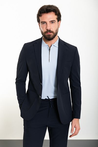 Mcr Straight Slim Fit Bag Pocket Mono Collar Sports Men's Suit Navy Blue - 45309.24Y