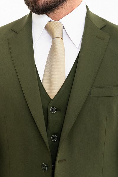Mcr Straight Slim Fit Mono Collar 8 Drop Classic Men's Suit Khaki - 45307.24Y