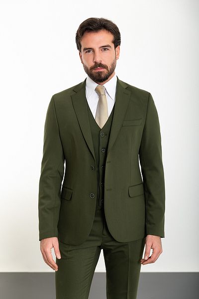 Mcr Straight Slim Fit Mono Collar 8 Drop Classic Men's Suit Khaki - 45307.24Y