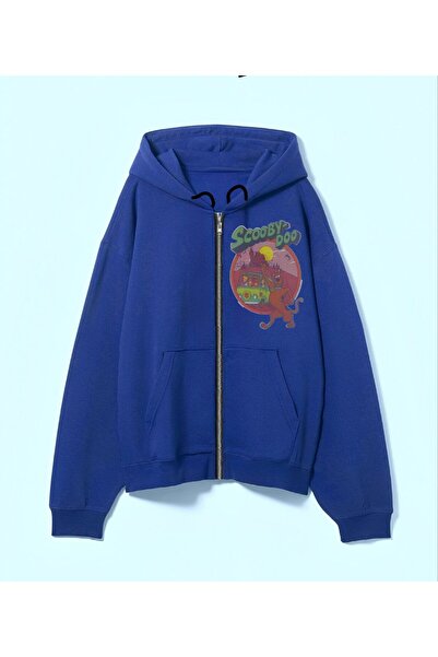 MAYDAY CULTURE Scooby Doo Mavi Regular Fit Düz Kesim Unisex Ceket Kapşonlu Fermuarlı Sweatshirt Hırka Y2K Grunge