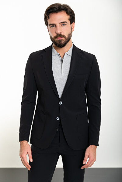 Mcr Straight Slim Fit Bag Pocket Mono Collar Sports Men's Suit Black - 45309.24Y