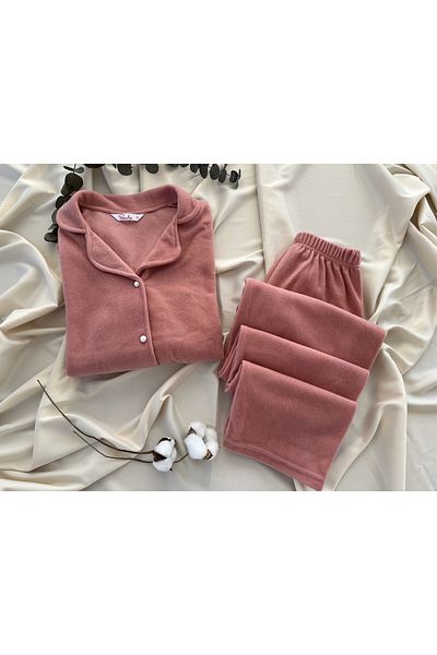 belse butik Fleece Shirt and Pajama Set - Dried Rose