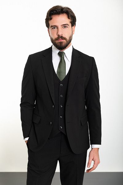 Mcr Plain Black Slim Fit Mono Collar 4 Drop Classic Men's Suit