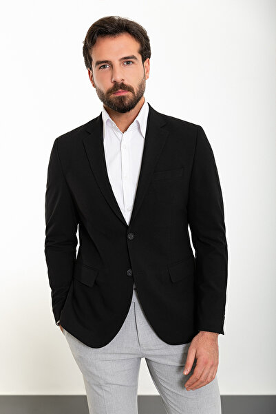 Mcr Прямий Slim Fit Mono Yaka Чоловічий піджак Чорний - 40360.24Y