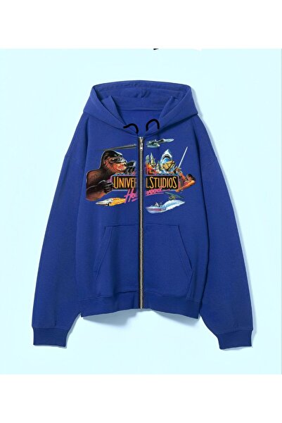 MAYDAY CULTURE Hanorac unisex vintage albastru cu glugă și fermoar - Cardigan...