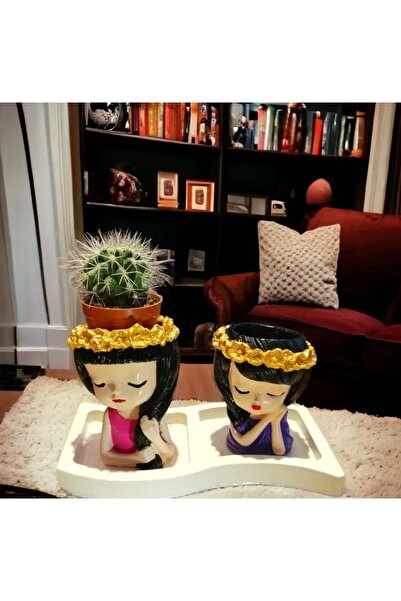 TAŞDEVRİLIFE 2 Li Sukulent Saksı Kız Kardeşler Ve Altlık