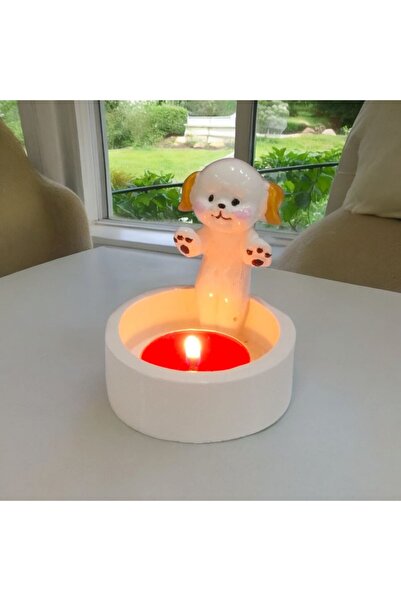 TAŞDEVRİLIFE Dekoratif Ateş Başında Isınan köpek  Tealight Mumluk