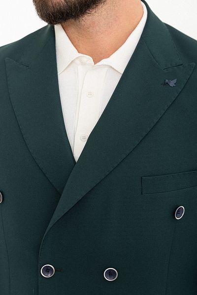 Mcr Straight Slim Fit Wide Collar Double Breasted Men's Jacket Emerald - 40363.24Y