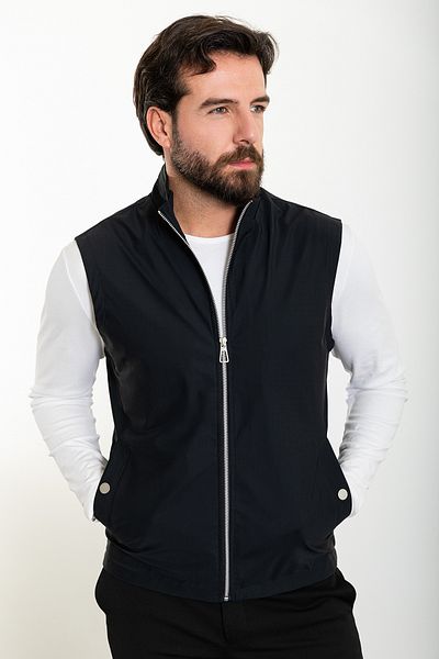 Mcr Plain Black Slim Fit Judge Collar Men's Vest