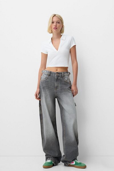 Bershka Adjustable balloon fit carpenter jeans