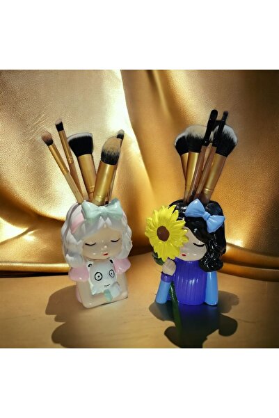 TAŞDEVRİLIFE Kalemlik Sukulent Saksı Lık Biblo 2 Li Kız Takım Büyük Boy