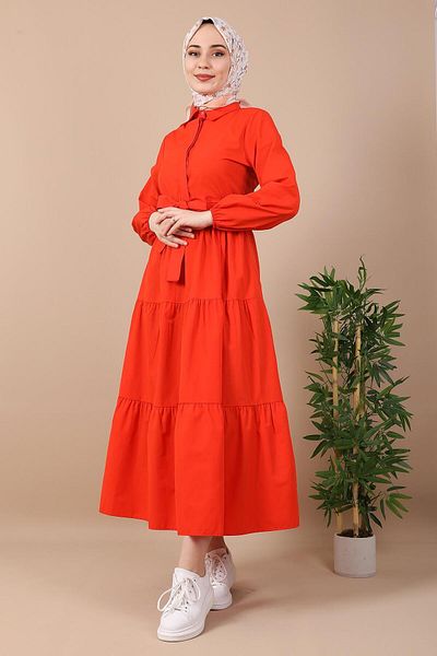Giza Giyim Standard Collar Buttoned Dress Orange