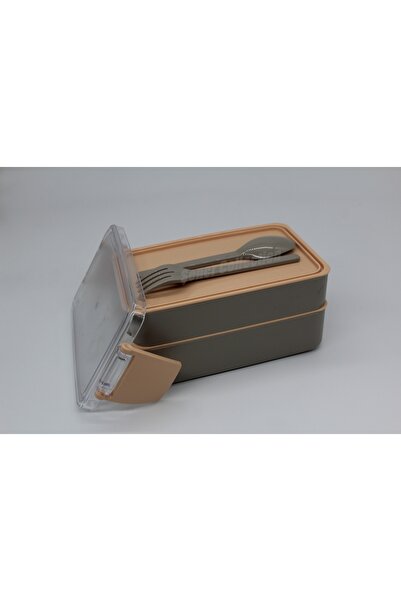 Şener collection Double Layer Food Container Practical Durable and Stylish Lunch Box with Fork and Spoon Lunch Box