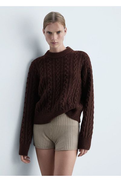 MANGO Woman Pulover cu model tricotat cu gât rotund