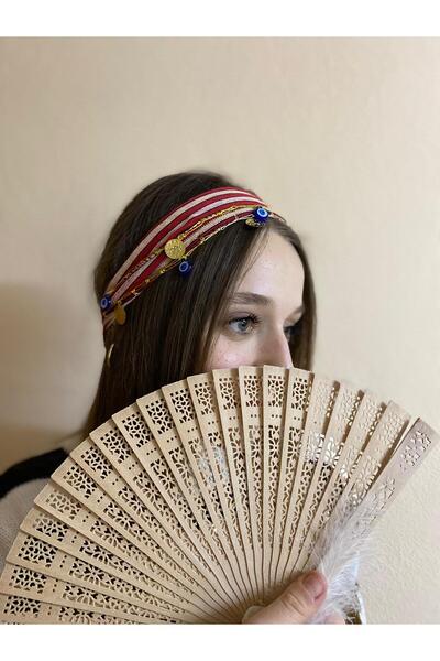 sema aksesuar Κίτρινη Λίρα και Μπαντάνα με Χάντρες με Κακό Μάτι σε Βουργουνδί...