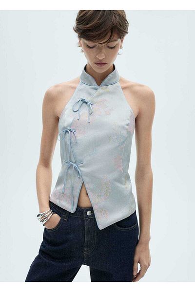 MANGO Woman Satinbluse mit Bindedetail