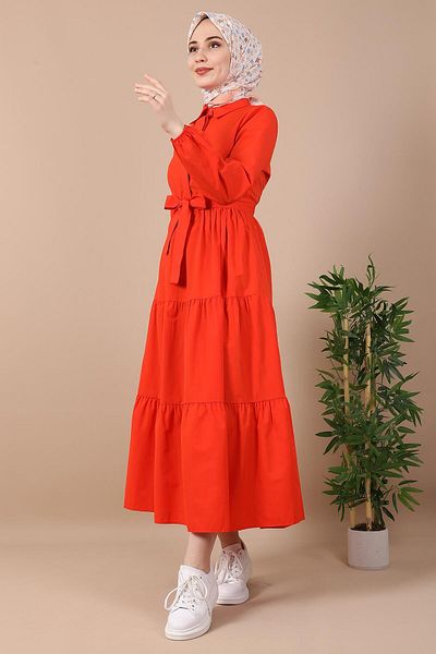 Giza Giyim Standard Collar Buttoned Dress Orange