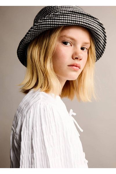MANGO Kids Eimerhut mit Hahnentrittmuster