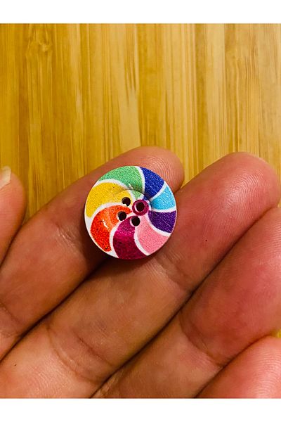 Kartopu Painted Decorative Wooden Button 18 Mm. Pack of 6. Wind Rose Patterned.