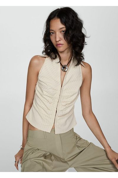 MANGO Woman Striped Zipper Blouse