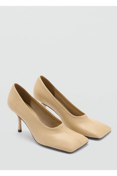 MANGO Woman Pantofi cu vârf pătrat din piele 100%.