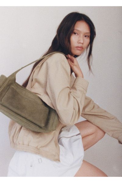 MANGO Woman Leather Bag with Staples and Pockets