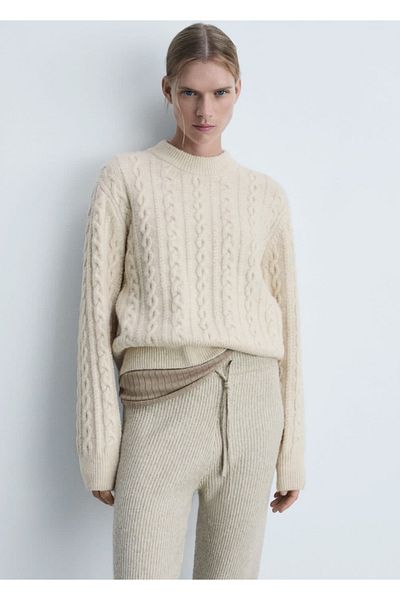 MANGO Woman Round Neck Knitted Patterned Sweater