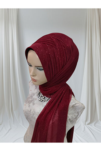 NurAy Simli bordo 4lü geçiş hazır türban hazır şal Abiye şal