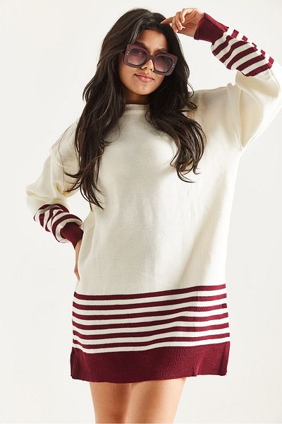 İKLİM LİFE Sleeve Skirt Striped Knit Tunic
