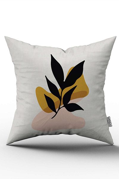 Cango Home Yellow Black Modern Bohemian Leaf Patterned Digital Printed Throw Pillow Pillow Case Cgh637