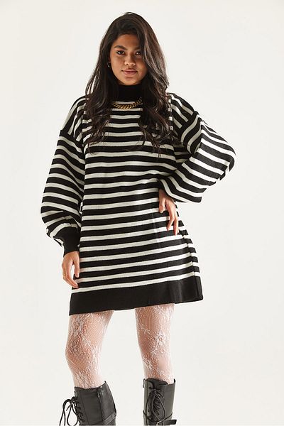 İKLİM LİFE Striped Ballon Sleeve Tunic
